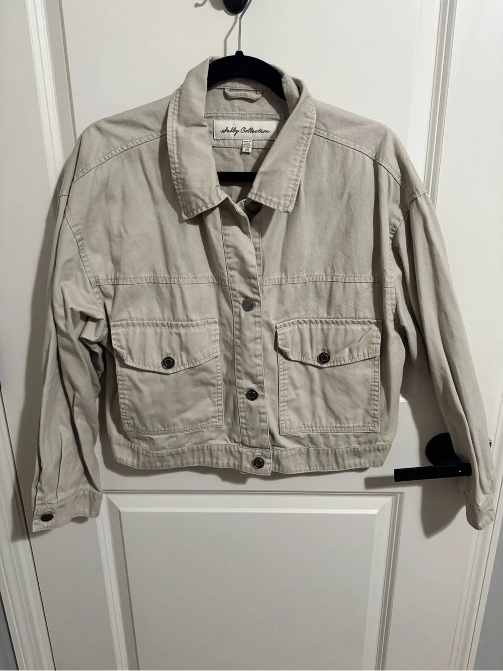 Sebby Collection Cropped Utility Jacket in Light Beige - Picture 1 of 4